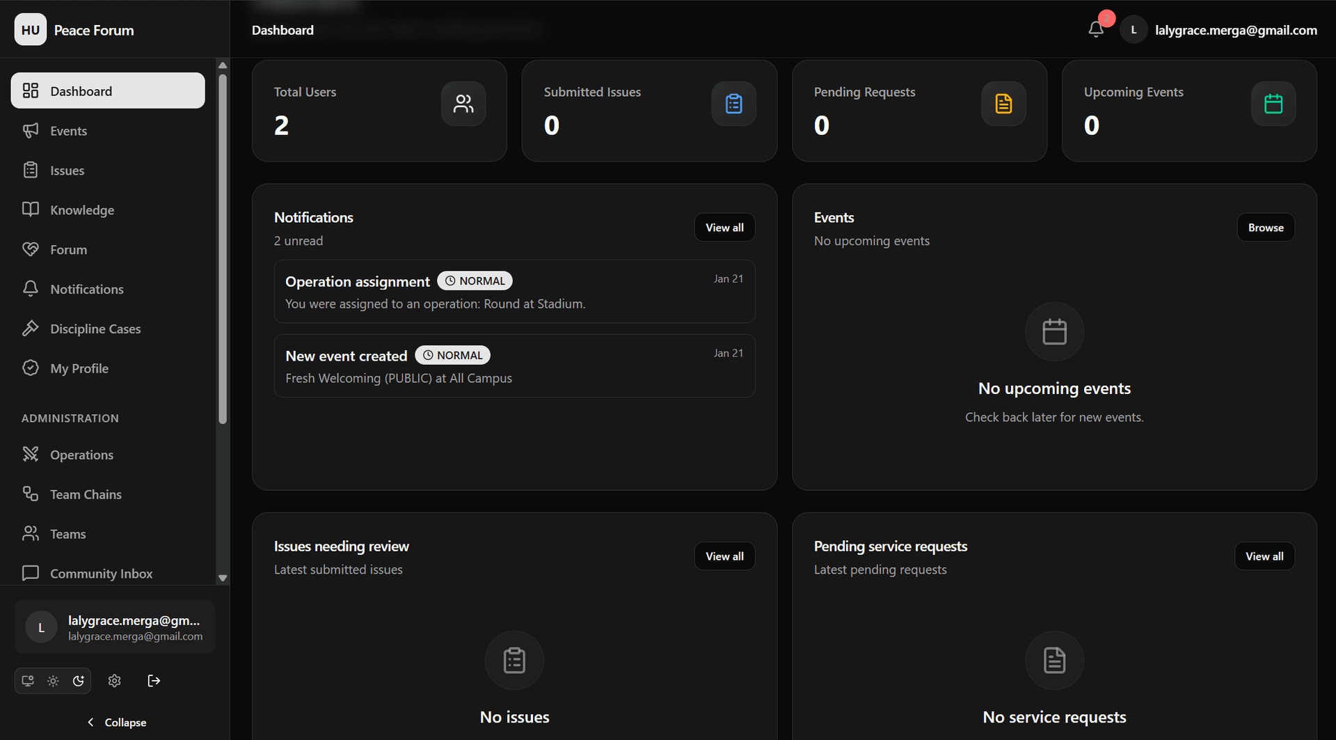 Haramaya University Peace Forum System screenshot 2